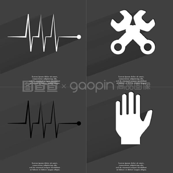 扁平化圖標(biāo)設(shè)計(jì) 脈沖、扳手與手的視覺符號